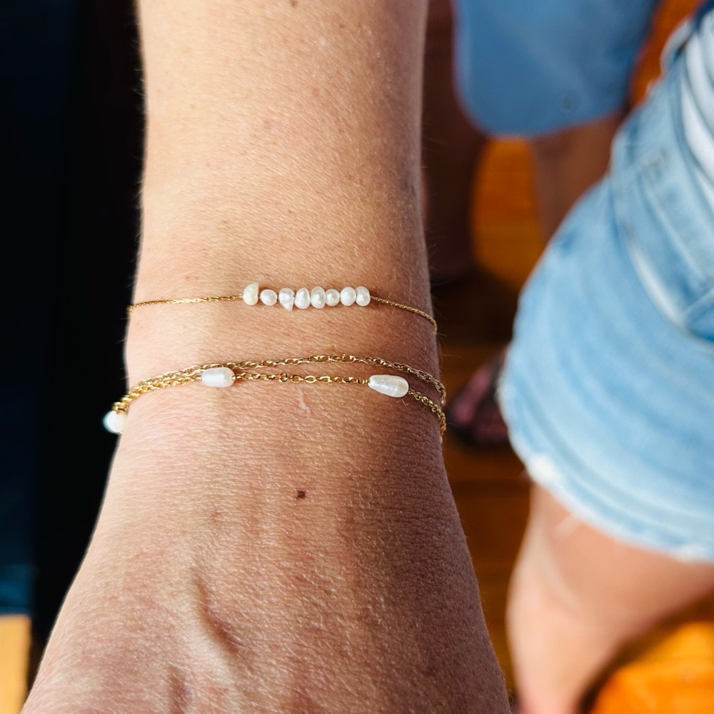 Gold Bracelet Dainty Pearl bracelet Waterproof Gold Delicate layering bracelet